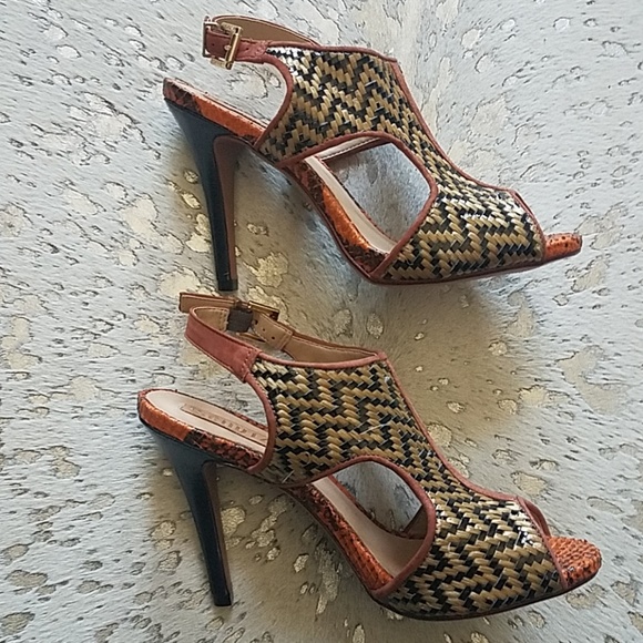 SCHUTZ Shoes - Schultz Woven Rattan Snakeskin Heel Sz9